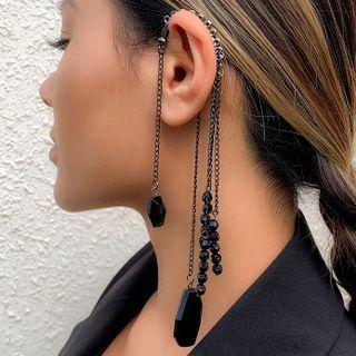 Faux Crystal Fringed Ear Cuff 1 Pc - Black - One Size