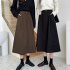High Waist Plain Midi A-line Skirt