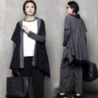 Two-tone Button-side Poncho Cardigan