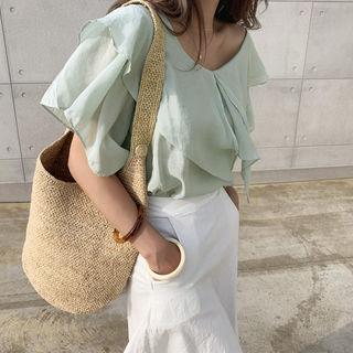 Plunge-neck Ruffle Blouse