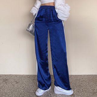 Contrast-trim Satin Wide-leg Pants
