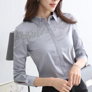 Embroidered Long-sleeve Chiffon Blouse