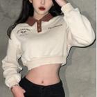 Letter Embroidered Polo-neck Crop Sweatshirt