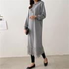 Hooded Lace-hem Napped Pullover Dress