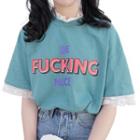 Lace Trim Short-sleeve Lettering T-shirt