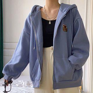 Bear Print Zip-up Hoodie