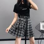 Pleated Plaid A-line Skirt With Pouch