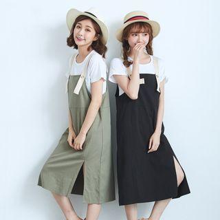 Slit-side Canvas Jumper Dress