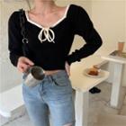 Bow Neck Knit Top Black - One Size