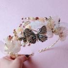 Wedding Faux Pearl Flower & Butterfly Headband Gold - One Size