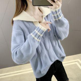 Polo-neck Cable Knit Sweater
