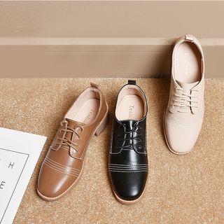 Low-heel Lace-up Stitched Casual Shoes