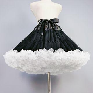 Tie Waist Ruffle Trim Midi A-line Skirt Black - One Size