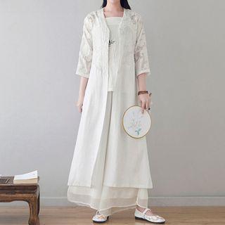 3/4-sleeve Linen Midi Jacket
