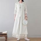3/4-sleeve Linen Midi Jacket