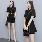 Set: Short-sleeve Double-breasted Mini Blazer Dress + Shorts