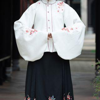 Embroidered Bell-sleeve Top / Maxi A-line Skirt