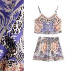 Set: Print Cropped Camisole Top + Wide Leg Shorts