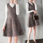 Long-sleeve Knit Top / A-line Mini Pinafore Dress / Set
