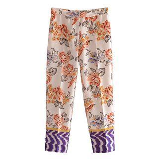 Flower Print Straight-leg Pants
