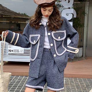Contrast Trim Button-up Tweed Blazer / Shorts
