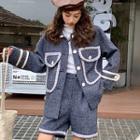 Contrast Trim Button-up Tweed Blazer / Shorts
