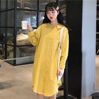 Plain Shirt Dress Yellow - One Size
