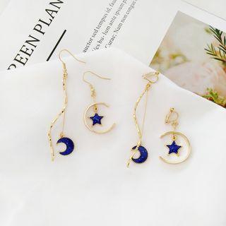 Non-matching Alloy Moon & Star Swirl Dangle Earring