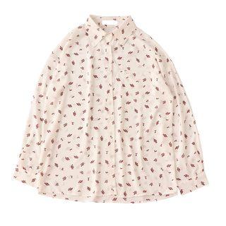 Long-sleeve Leaf Print Chiffon Shirt