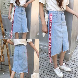 Strap Accent Denim Midi Skirt