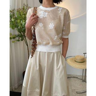 Floral Knit Short-sleeve Top