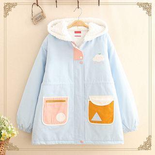 Color-block Cloud Embroidered Fleece Jacket