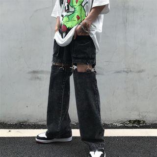 Front Pocket Cutout Straight-cut Jeans