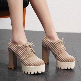 Platform Block Heel Striped Lace Up Oxfords