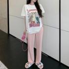 Short-sleeve Cat Print T-shirt Pants