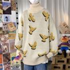 Turtleneck Bird Print Sweater