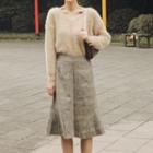 Set: Furry Sweater + A-line Midi Skirt