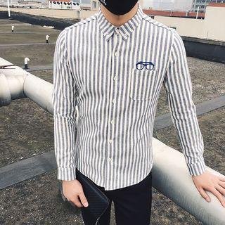 Long-sleeve Fleece-lined Striped Shirt