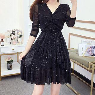 Drawstring Ruffle Hem Mini A-line Dress