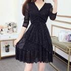 Drawstring Ruffle Hem Mini A-line Dress