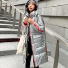 Letter Trim Hooded Padded Long Jacket