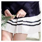 Contrast-trim Accordion-pleat Mini Skirt
