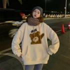 Bear Embroidered Hoodie Almond Yellow - One Size