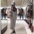 Pintuck-trim Fleece-lined Pullover Dress
