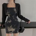 Spaghetti Strap Tie-dyed Mini Dress / Cropped Cardigan