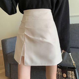 High-waist Asymmetrical Slit Mini Skirt