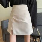 High-waist Asymmetrical Slit Mini Skirt