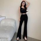 High Waist Slit Flared Pants / Crop Tank Top