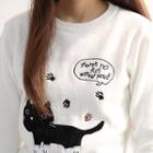 Lettering Animal Embroidery Knit Top
