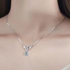 Faux Crystal Pendant Sterling Silver Necklace Blue Faux Crystal - Silver - One Size